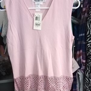 Joseph Light Pink Sleeveless V-Neck Tank with Crochet Hem